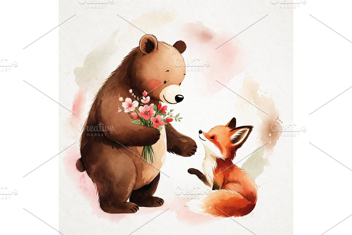 Whimsical Woodland Valentine Clipart, a Seasonal Illustration by Creative design (Photo 3 of 7)