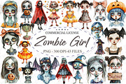 Quirky Halloween Girl Clipart Zombie, an Illustration by designcity5 (Thumbnail 1 of 5)