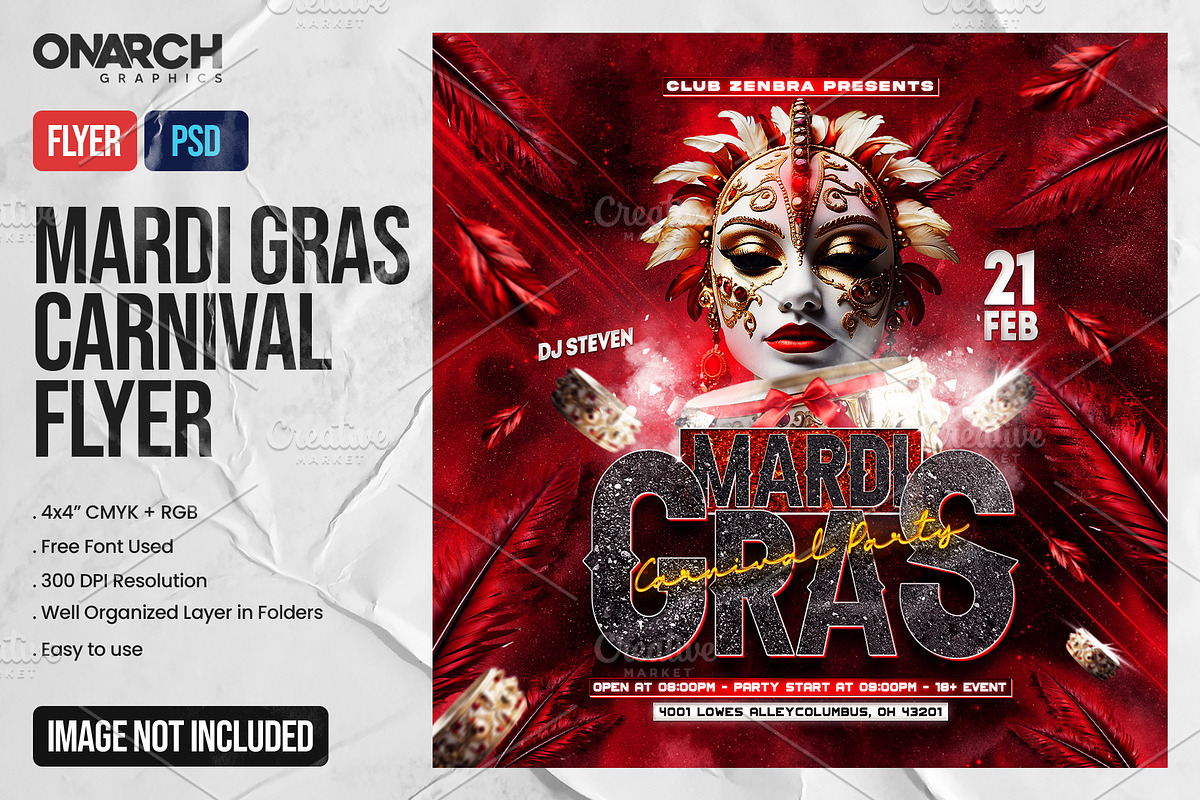 Mardi Gras Carnival Party Flyer, a Flyer Template by OnurDemircan (Photo 4 of 4)
