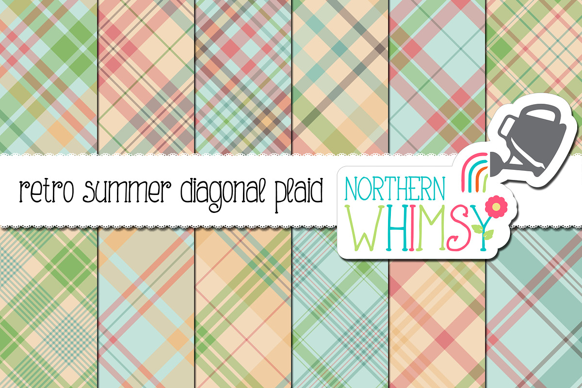 Retro Summer Pastel Plaid, a Pattern Graphic by Northern Whimsy Design