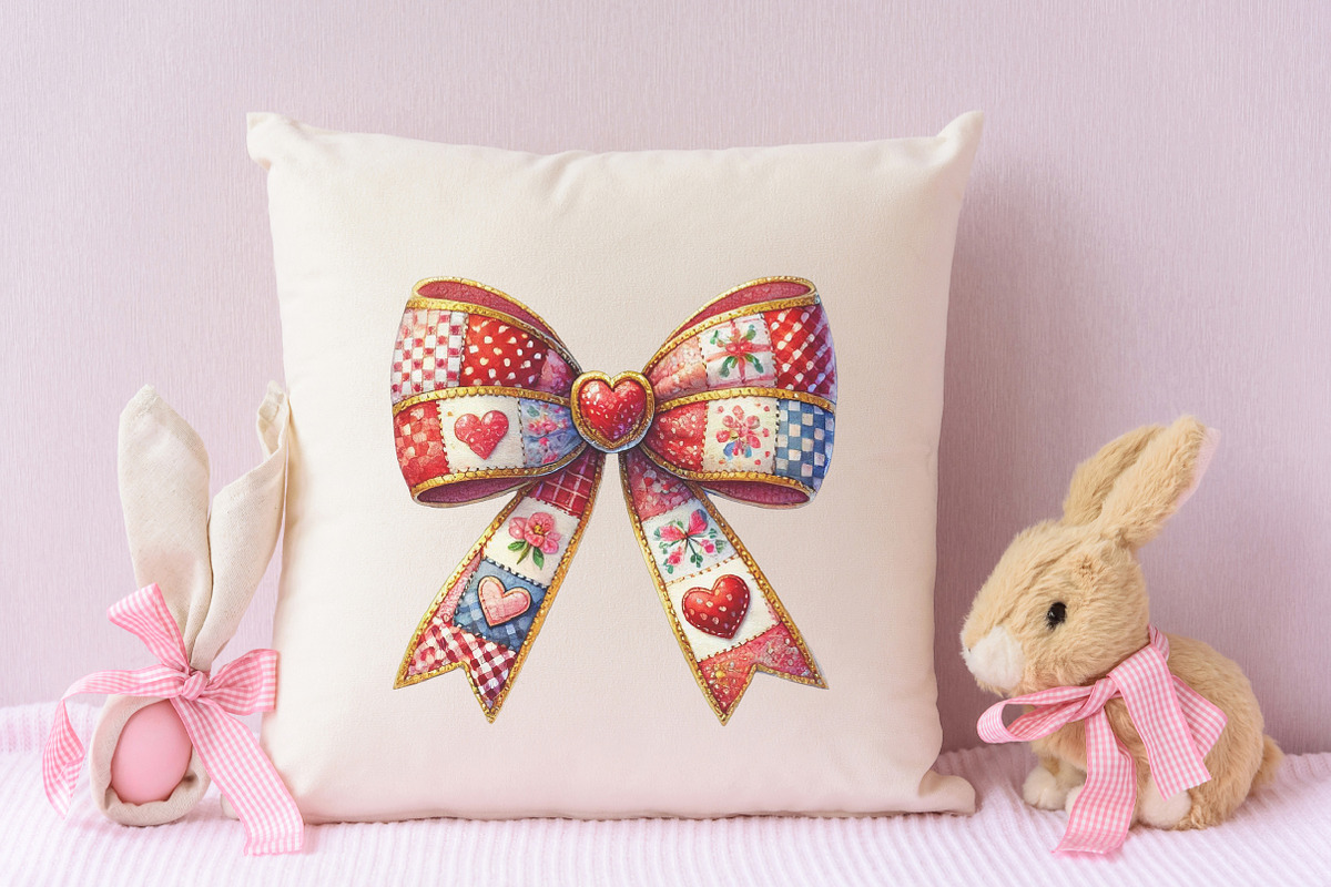 Patchwork Valentine's day bow PNG, an Illustration by RobertsArt (Photo 2 of 7)