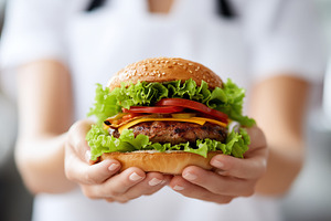 Close up of a fresh homemade burger, a Food & Drink Photo by MistyDay