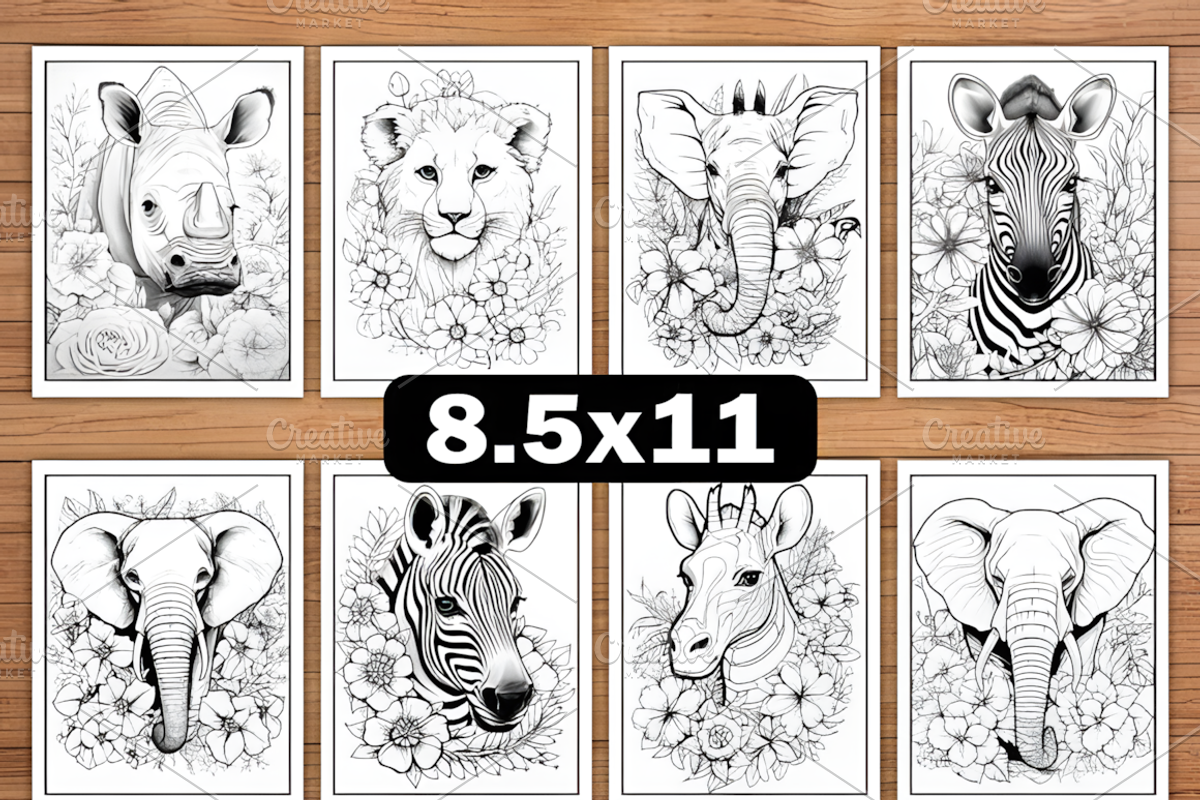 Floral Safari Animals Coloring Pages, an Animal Illustration by Ink Gallery (Photo 3 of 4)