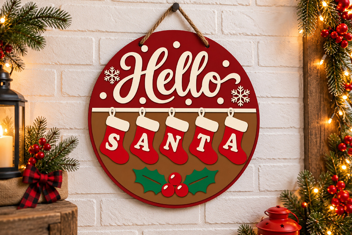 Christmas Hello Santa Stocking SVG, a Seasonal Illustration by Canvas Craft (Photo 2 of 4)