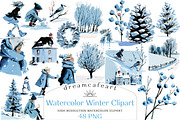 Watercolor Winter Clipart Collection, an Illustration by DreamCafeArt (Thumbnail 1 of 6)