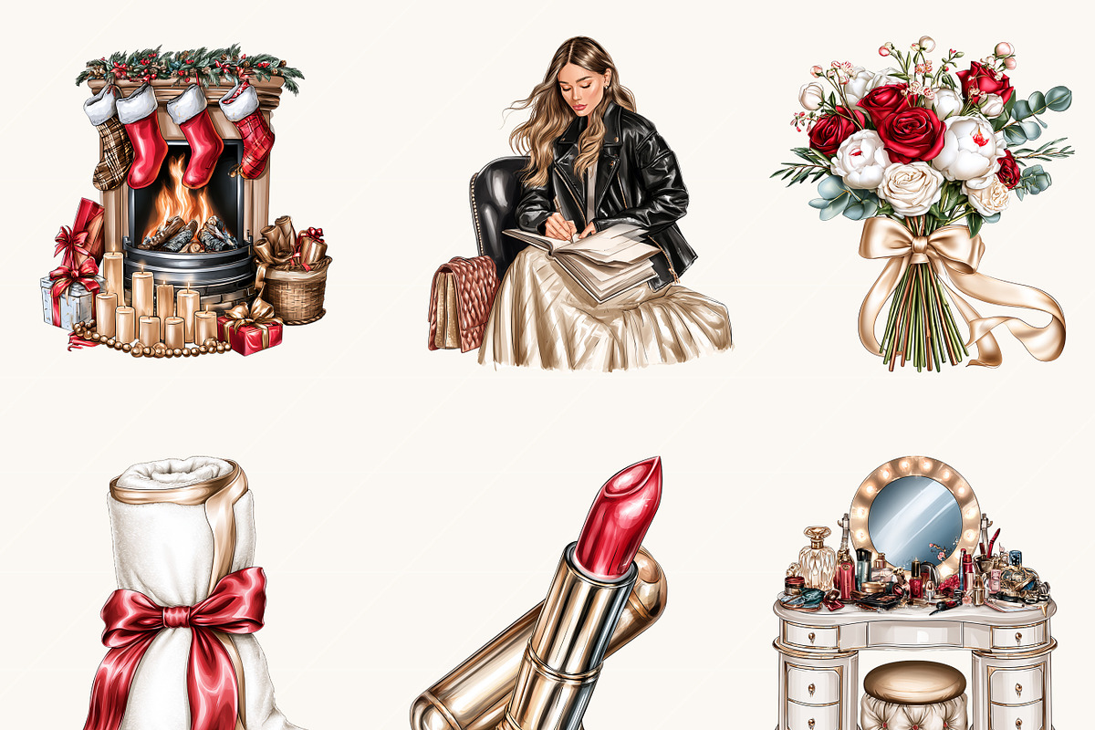 Glam Fashion Christmas Clipart, a Seasonal Illustration by BusyDaydesign (Photo 4 of 9)