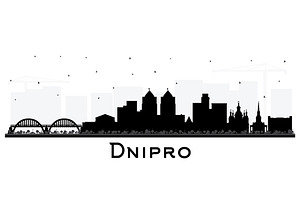 Dnipro City Skyline Silhouette.