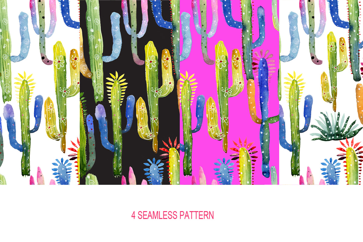 Watercolor Cactus kit, a Pattern Graphic by WatercolorArt (Photo 4 of 4)