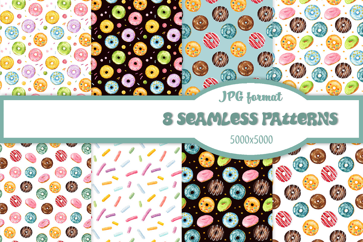 Set of watercolor delicious donuts, a Decorative Illustration by Nataliia Pyzhova (Photo 2 of 7)