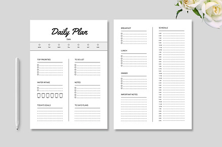 Black and White Daily Planner Design, a Stationery Template by MightyDesign