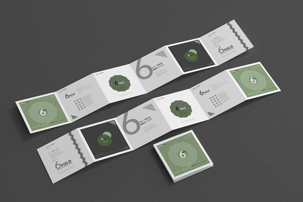 Six Fold Square Brochure Mockups, a Print Template by pmvch (Photo 1 of 9)