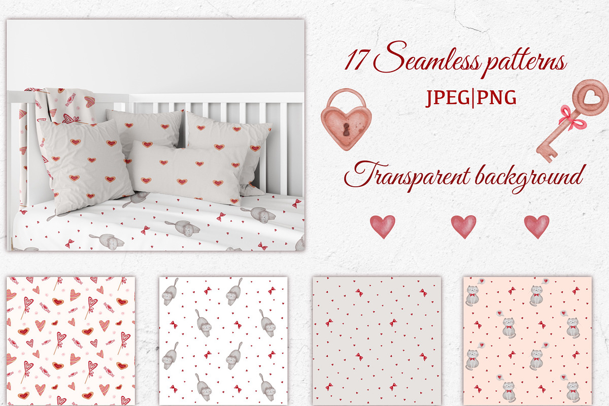 Valentine Watercolor Set, a Seasonal Illustration by ZabolotnaArt (Photo 5 of 11)