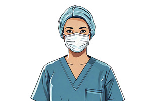 Confident surgeon standing looking at camera over white backgrou, a Healthcare Illustration by DanFLCreativo