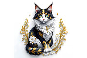 Cat with Gold Embellishments, an Animal Illustration by Sharon Schwalbe (Thumbnail 2 of 2)