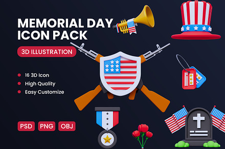 Memorial Day 3D Icon Pack