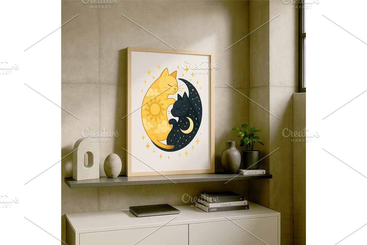 Sun and Moon Yin Yang Cats Wall Art, a Background Graphic by LaseredNinja (Photo 6 of 7)