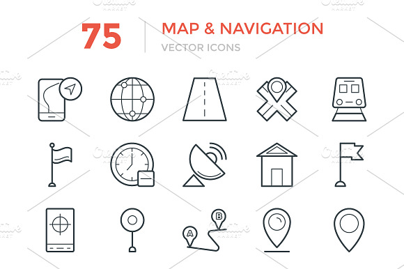 75 Maps And Navigation Vector Icons