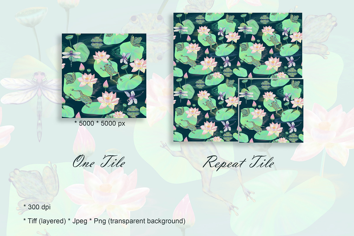 Frog Lotus Seamless Pattern, a Pattern Graphic by Oksana Dovhopol Art (Photo 9 of 23)