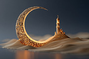 Golden crescent moon and mosque on s, a Background Photo by shahsoft (Thumbnail 1 of 2)
