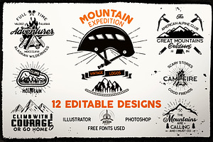 Mountain Expedition Logos Badges Set