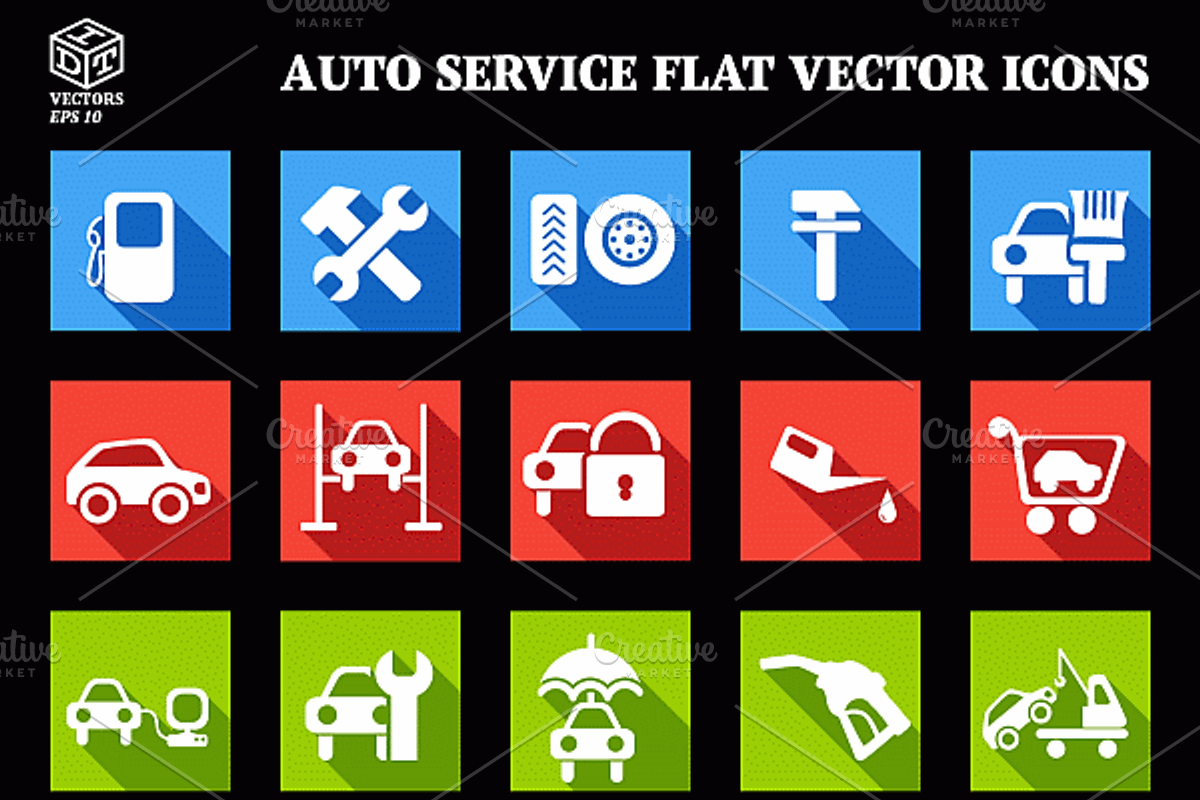 Auto Service Flat Vector Icons