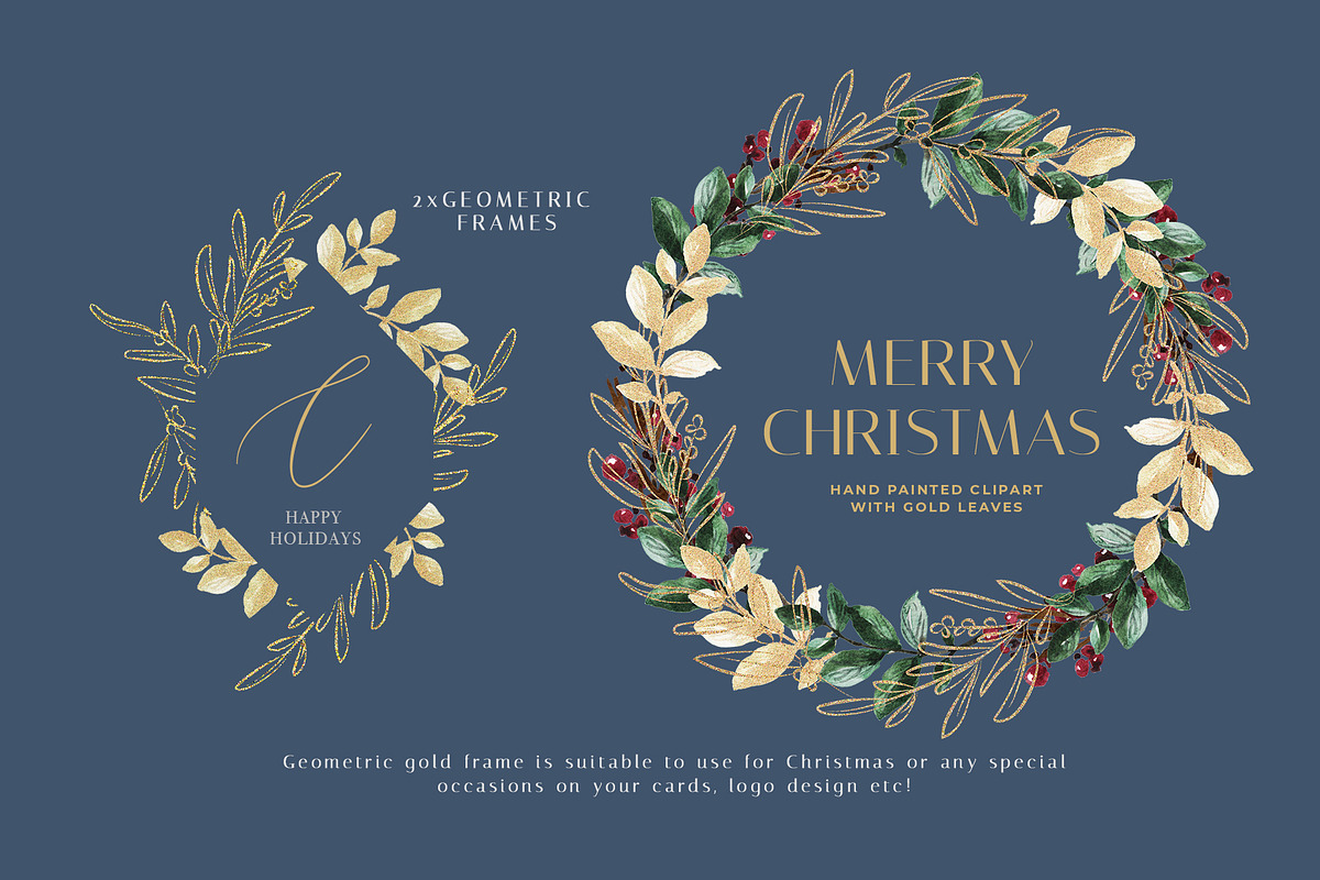 Gold Leaves Greenery Wreath & Frame, a Decorative Illustration by WalaPalette (Photo 3 of 5)
