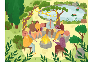 Garden picnic, people sitting on