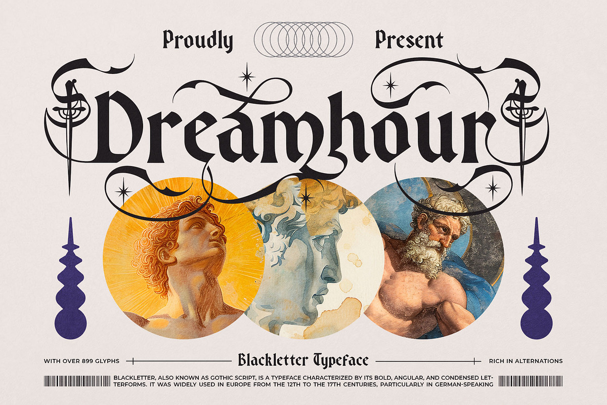 Dreamhour Typeface, a Blackletter Font by alit design (Photo 1 of 20)