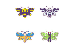 Set Of Line Style Moths