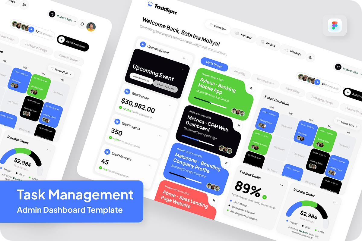 Task Management Admin Dashboard, an UI Kit Template by SquidPixey (Photo 1 of 5)