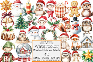 Woodland Christmas Animals Clipart, a Seasonal Illustration by Design Market