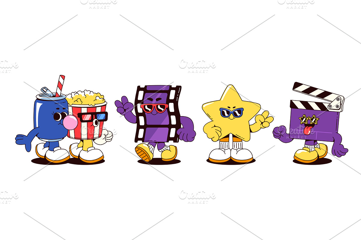 Cinema groovy cartoon characters., an Illustration by art PVP - market