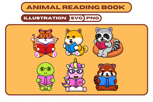 Cute Animal Reading Book Cartoon, an Education Illustration by Artstorystudio