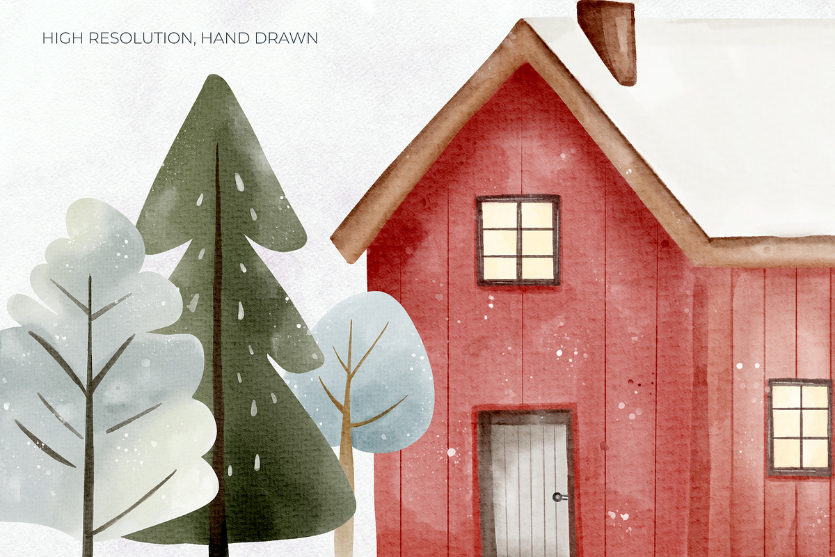 Snowy Houses. Watercolor Winter set, an Illustration by Hanna's ArtLab (Photo 3 of 7)