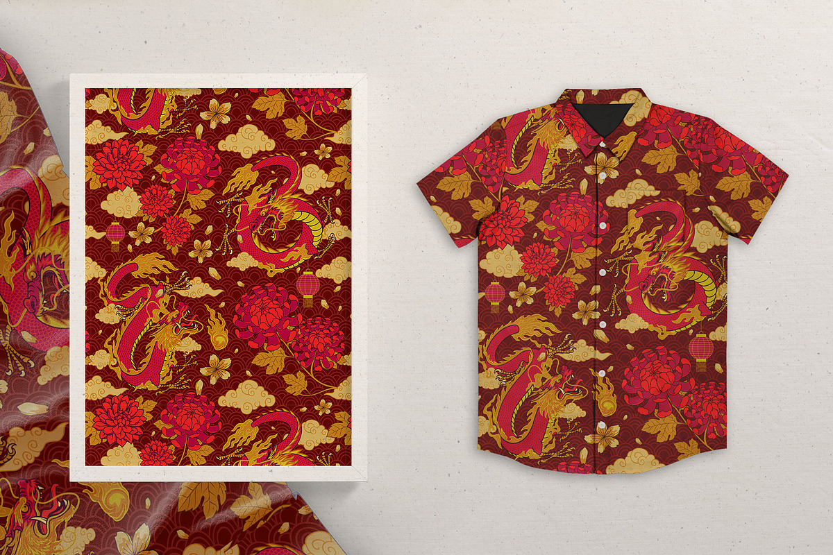 Asian Red Dragon Seamless Pattern, a Pattern Graphic by bazzier_graphik (Photo 4 of 5)