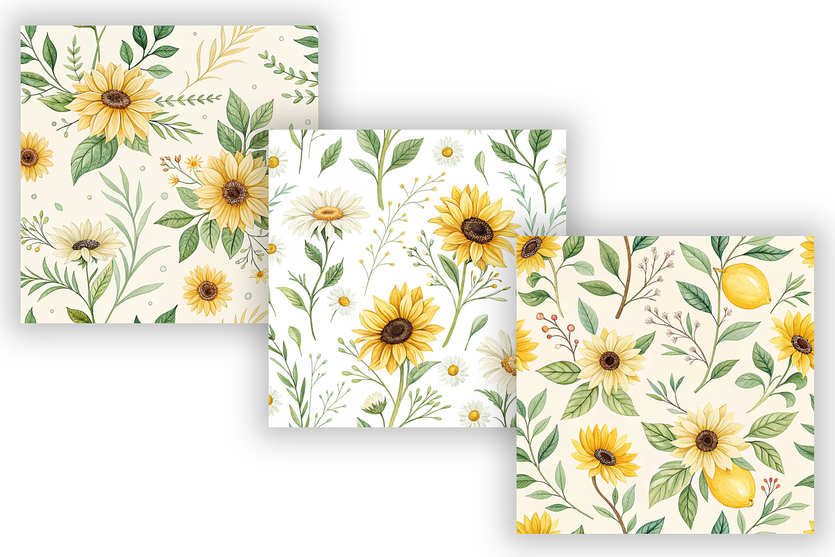Watercolor Sunflower Digital Paper, a Pattern Graphic by FloridPrintables (Photo 3 of 10)