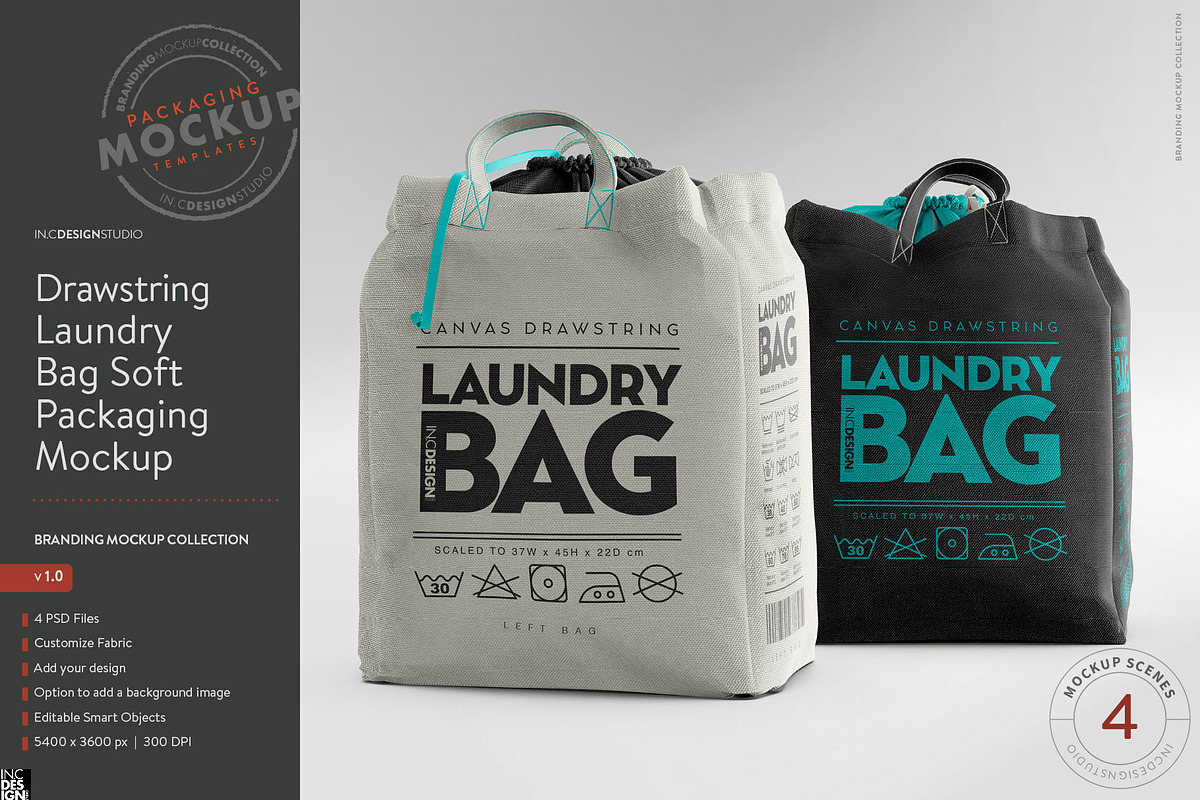 Canvas Laundry Bag Mockup, a Packaging Mockup by INCDesign (Photo 1 of 9)