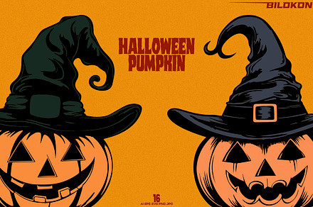 Halloween Pumpkin in a witch hat SVG