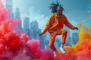 Colorful Urban Dance Explosion With Energetic Dancer