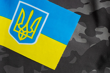 Ukrainian flag on military uniform
