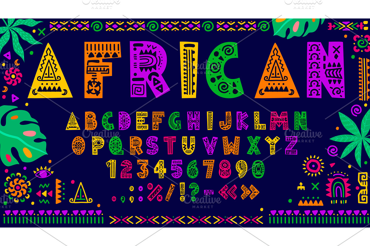 African font ethnic tribal typeface, a Decorative Illustration by ...