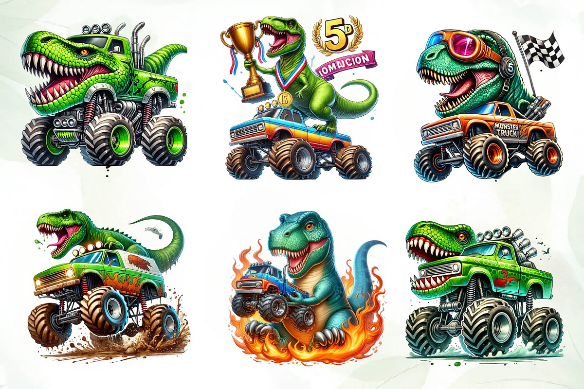 T-Rex Dinosaur Monster Truck Clipart, an Illustration by CreationArt (Photo 5 of 5)