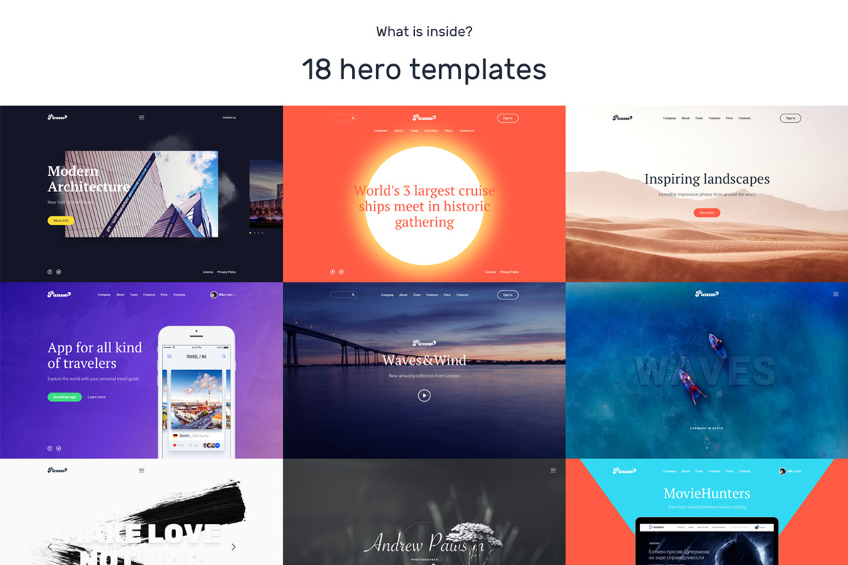 80% sale. Picasso Landing UI Kit, an UI Kit Template by CraftedPixels Market (Photo 3 of 9)