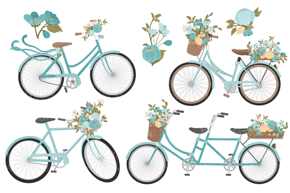 Vintage Blue Floral Bicycles, an Illustration by Amanda Ilkov (Photo 4 of 5)