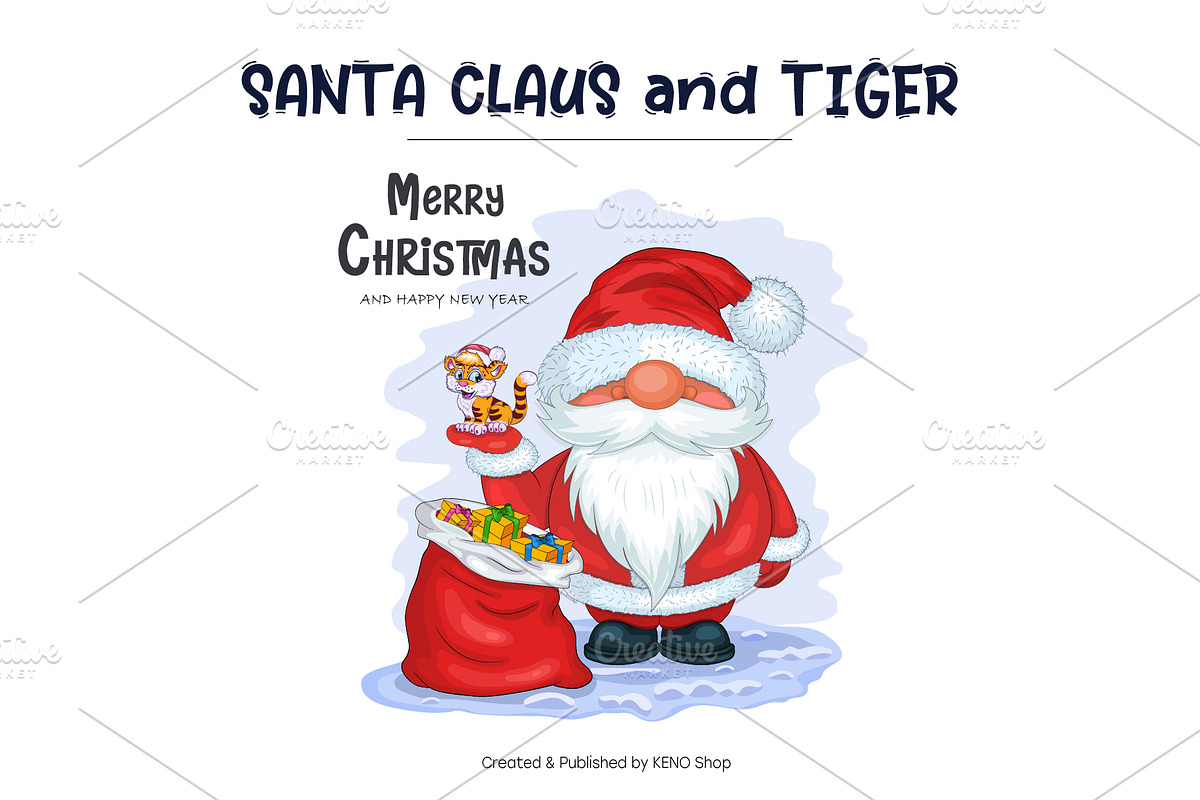 Santa Claus with Tiger., an Animal Illustration by KENO Mascots (Photo 2 of 3)