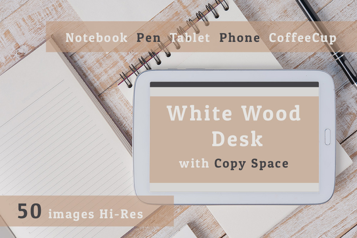 White Wood Desk with Copy Space, a Cups & Container Mockup by FWStudio (Photo 1 of 5)
