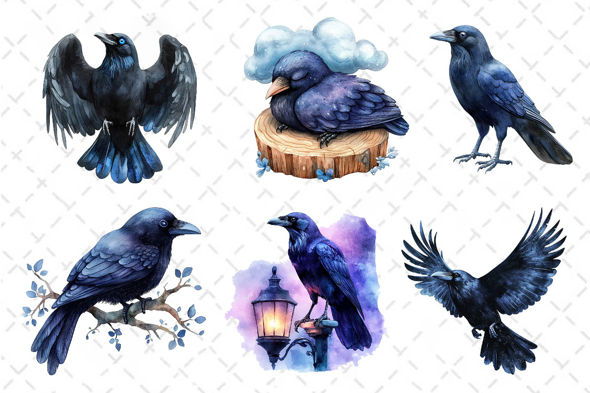 Watercolor Raven Clipart, an Illustration by Dream Creation (Photo 4 of 5)