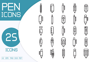 Pencil and Pen Line Icons Set, an Outline Icon by Designfour
