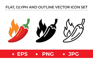 Chili Pepper Icon Set Vector, an Outline Icon by Artonix