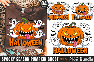 Spooky Season Pumpkin Ghost PNG Bund, a Graphic by Cut File